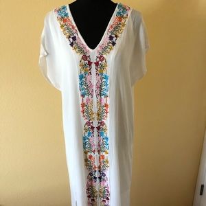 Embroidered White Maxi Dress or Beach Cover-UP